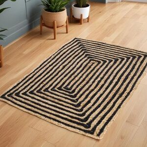 SUPERIOR NEW Bradford dyed jute handwoven indoor area rug -natural/black -2x3